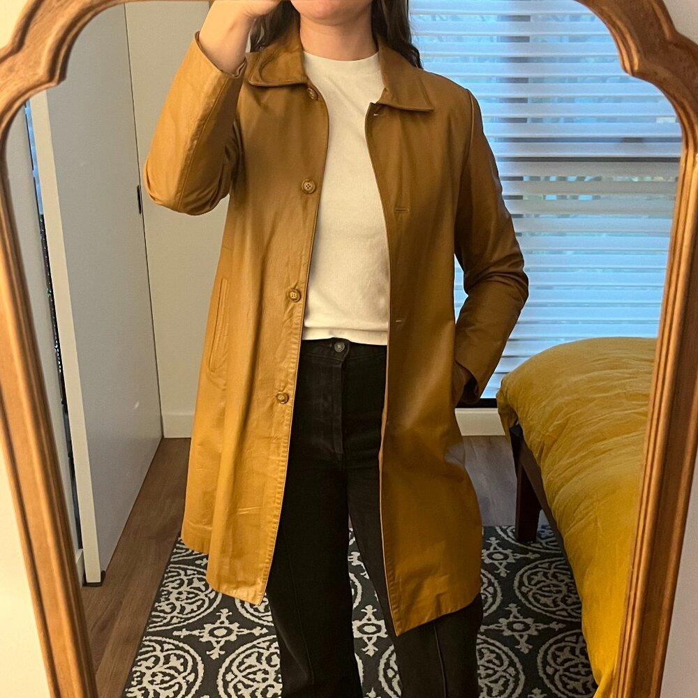 Camel mid-length leather jacket in great condition, size medium